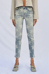 Star Printed High Rise Light Girlfriend Jeans