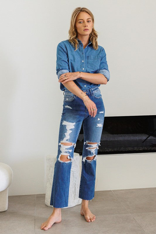 Distressed High Rise Ankle Relaxed Straight Jeans king-general-store-5710.myshopify.com