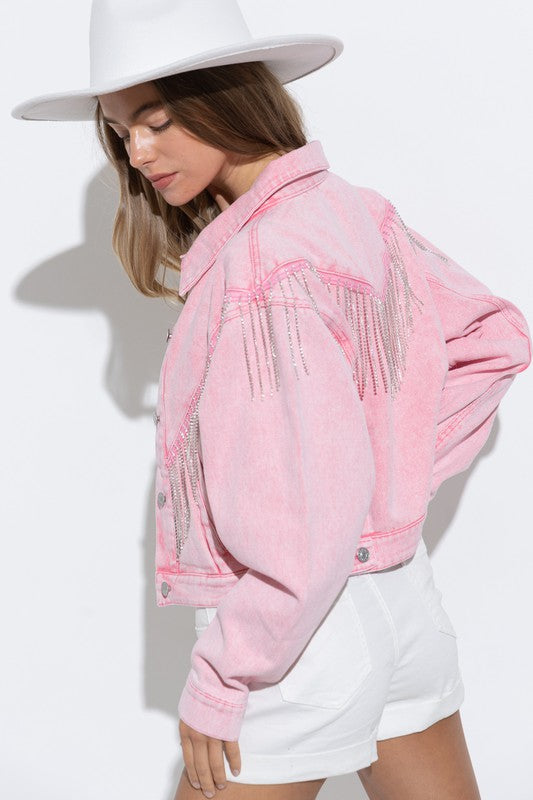 Denim Chevron Fringe Jacket king-general-store-5710.myshopify.com