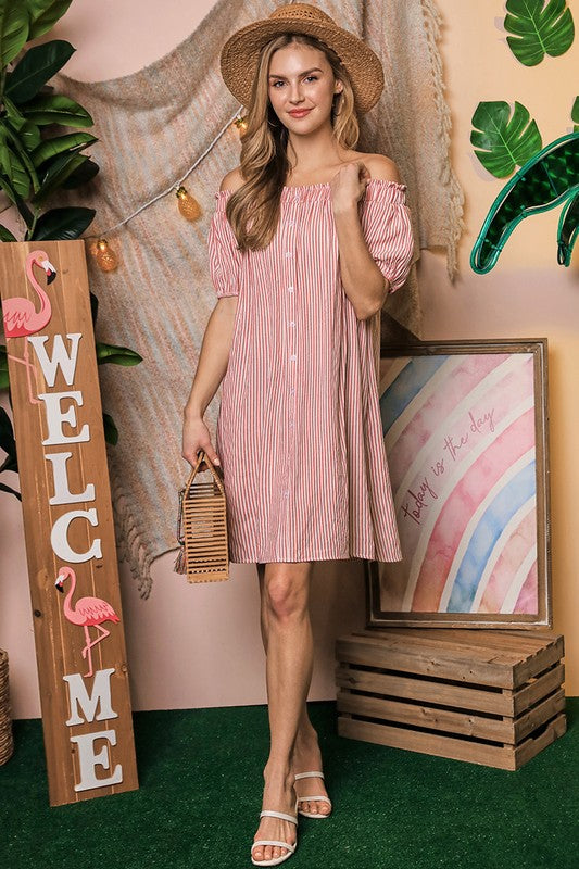 Off The Shoulder Mini Dress with CF Button Detail king-general-store-5710.myshopify.com