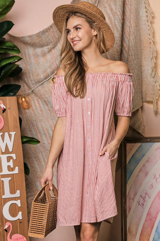 Off The Shoulder Mini Dress with CF Button Detail king-general-store-5710.myshopify.com