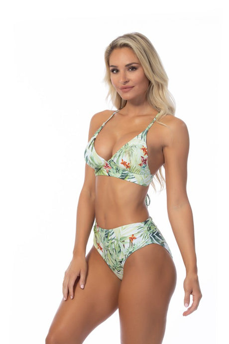 Tropical Halter Mid Waist Bikini Set