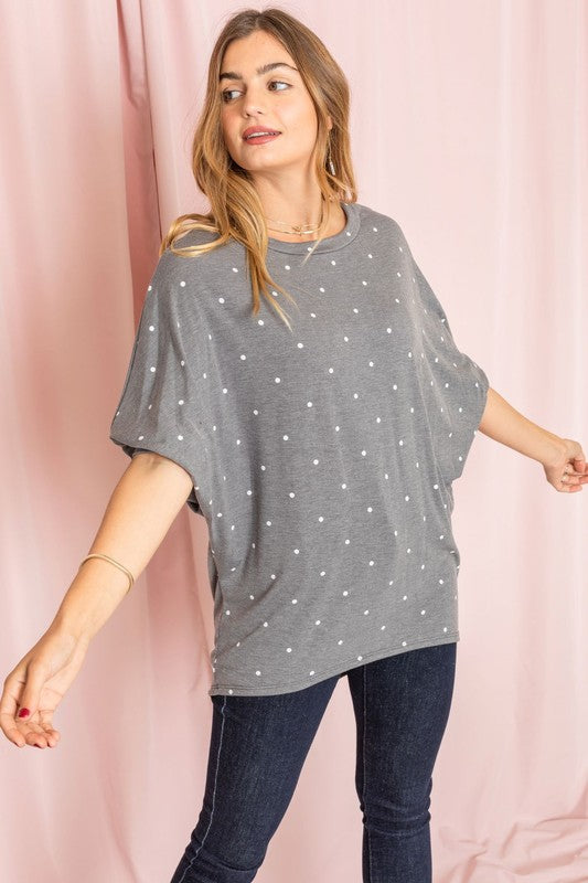 Polka Dot Dolman Tunic Top