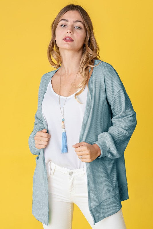 Solid Waffle Knit Cardigan