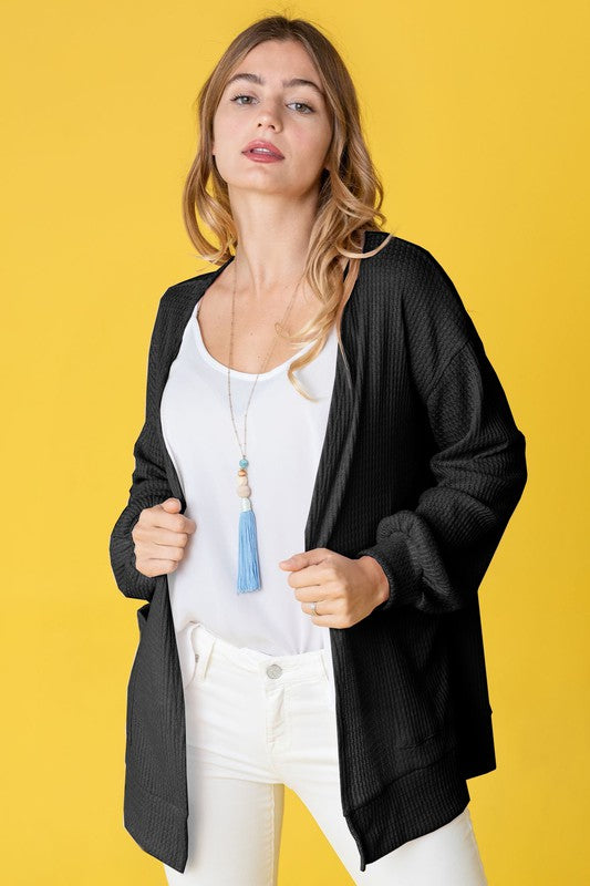 Solid Waffle Knit Cardigan king-general-store-5710.myshopify.com