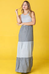 Sleeveless Stripe Tiered Maxi Dress