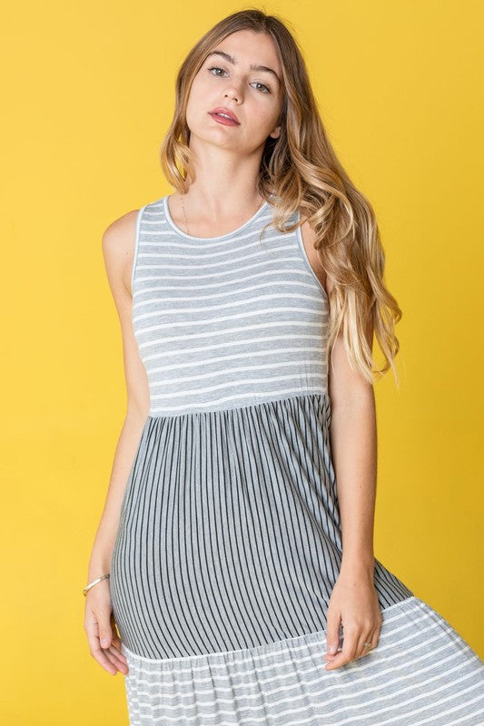 Sleeveless Stripe Tiered Maxi Dress