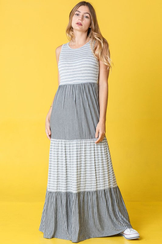 Sleeveless Stripe Tiered Maxi Dress