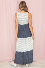 Sleeveless Stripe Tiered Maxi Dress