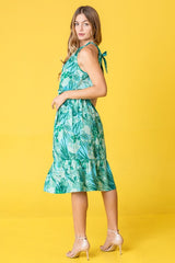 Halter Neck Tropical Sash Midi Dress