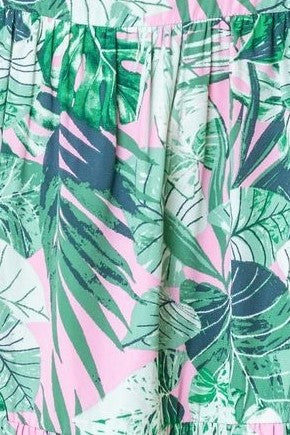 Halter Neck Tropical Sash Midi Dress