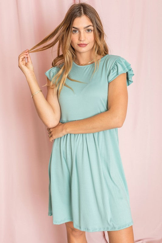 Solid Ruffle Cap Sleeve Midi Dress king-general-store-5710.myshopify.com