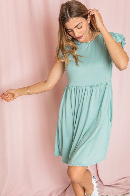 Solid Ruffle Cap Sleeve Midi Dress king-general-store-5710.myshopify.com