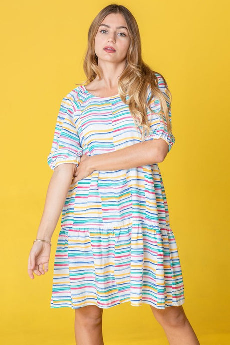 Multi Color Stripe Tiered Dress