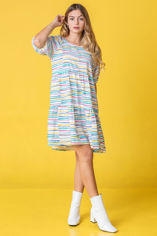 Multi Color Stripe Tiered Dress