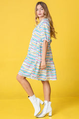 Multi Color Stripe Tiered Dress