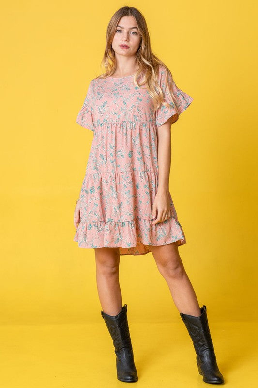 Tiered Ruffle Trim Shift Mini Dress