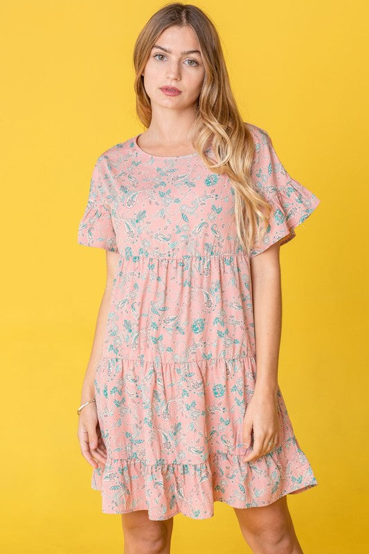 Tiered Ruffle Trim Shift Mini Dress