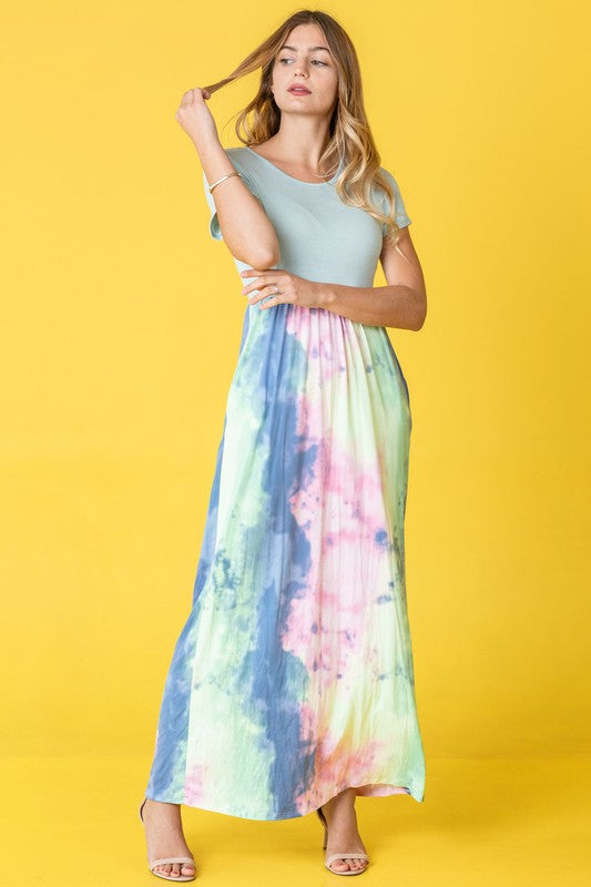 Two Tone Tie Dye Maxi Dress