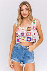 Sleeveless Multi Floral Crochet Top