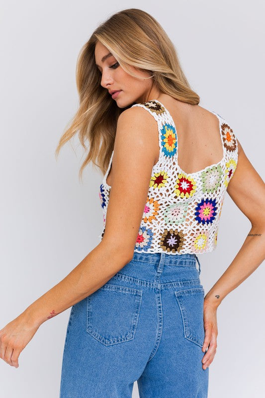 Sleeveless Multi Floral Crochet Top