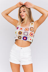 Sleeveless Multi Floral Crochet Top