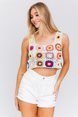 Sleeveless Multi Floral Crochet Top