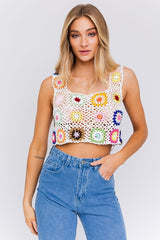 Sleeveless Multi Floral Crochet Top