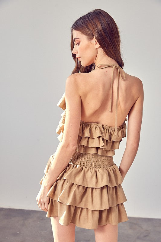 Taupe Smocked Waist Ruffle Romper