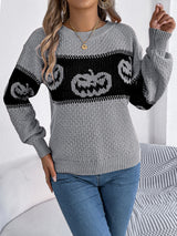 Pumpkin Round Neck Long Sleeve Sweater