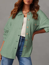 Textured Button Up Long Sleeve Shacket