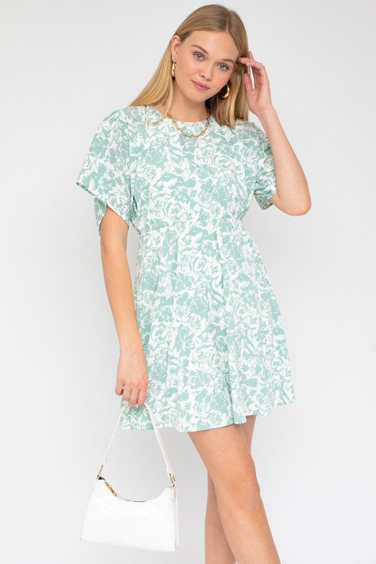 Kimono Sleeve Floral Print Mini Dress