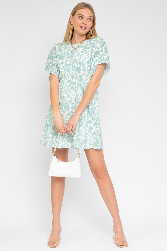 Kimono Sleeve Floral Print Mini Dress