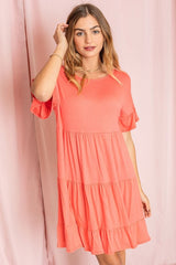 Solid Ruffle Triple Tiered Midi Dress