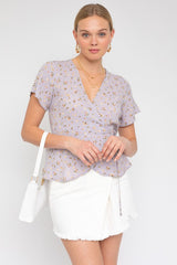 Wrap with Self Waist Tie Ditsy Print Top