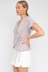 Wrap with Self Waist Tie Ditsy Print Top