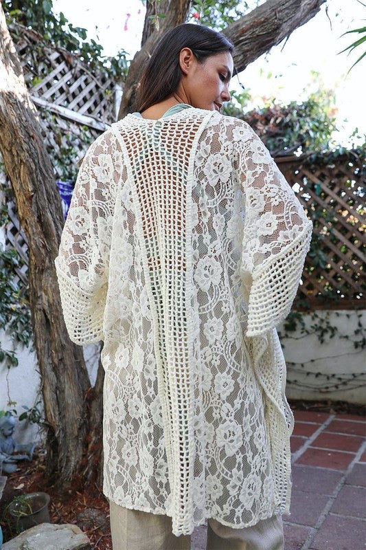 Floral Lace Textured Kimono king-general-store-5710.myshopify.com