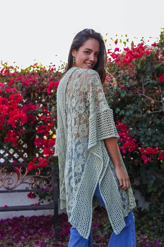 Floral Lace Textured Kimono king-general-store-5710.myshopify.com