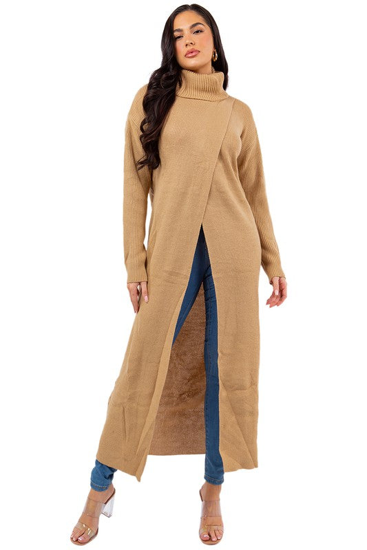 Khaki Turtleneck Long Maxi Sweater king-general-store-5710.myshopify.com