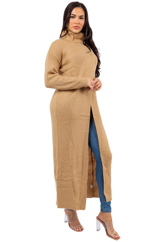 Khaki Turtleneck Long Maxi Sweater king-general-store-5710.myshopify.com