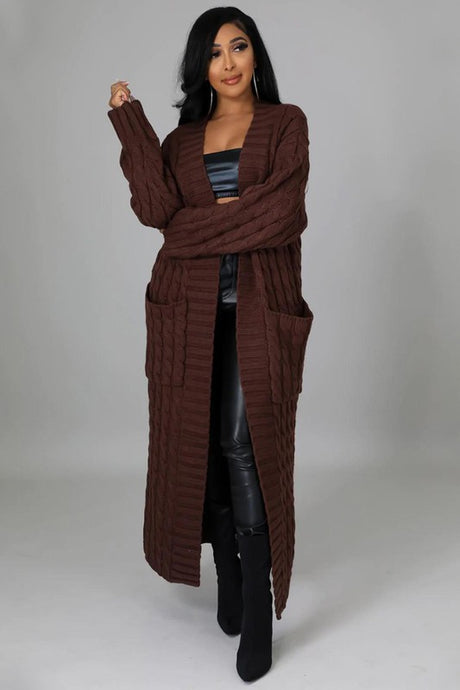 Pink/Brown Long Maxi Sweater Cardigan king-general-store-5710.myshopify.com