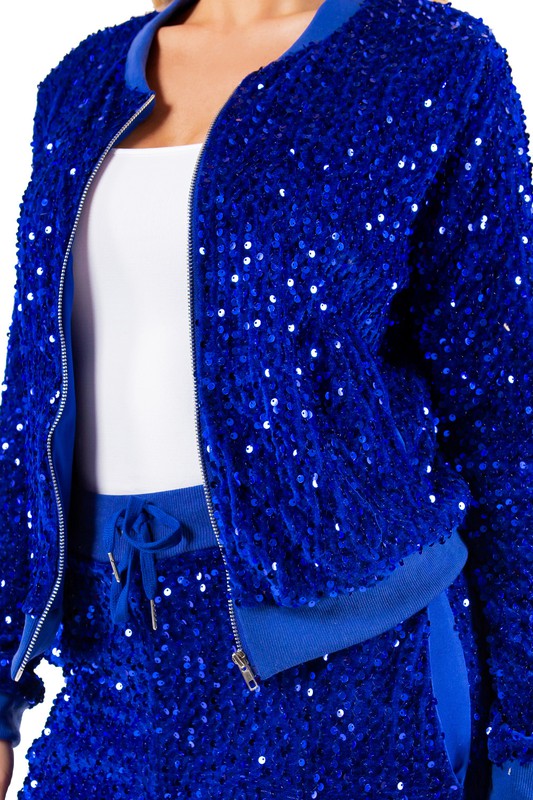 Royal Blue Sequin Bomber Jacket Pant Set king-general-store-5710.myshopify.com