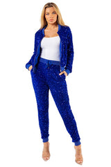 Royal Blue Sequin Bomber Jacket Pant Set king-general-store-5710.myshopify.com