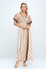 Boho Print Kimono Maxi Dress with Side Slit