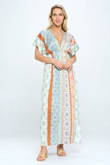 Boho Print Kimono Maxi Dress with Side Slit