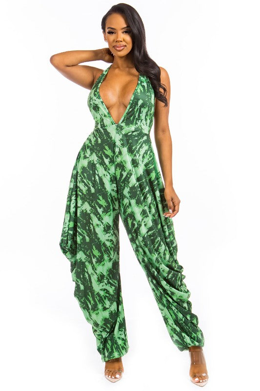 Green Multi Print Sexy Jumpsuit king-general-store-5710.myshopify.com