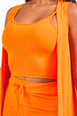 Orange Ribbed Cami Top & Waist Tie Short Set