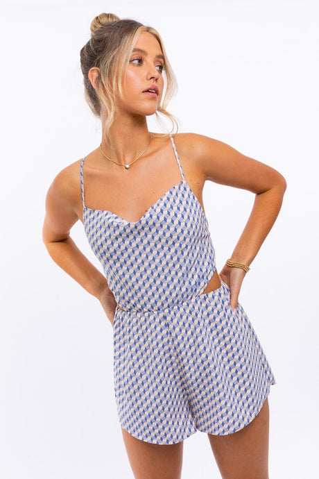 Cowl Neck Open Back Romper