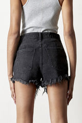 Black Wash Denim Destroyed Flip Shorts