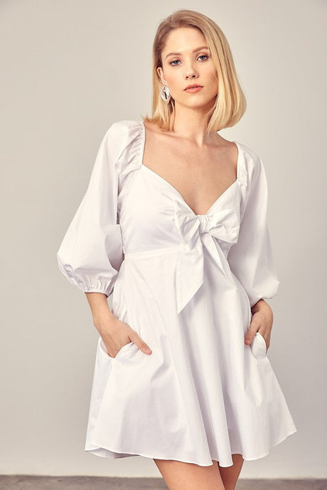 Tie Front Puff Sleeve Romper Dress